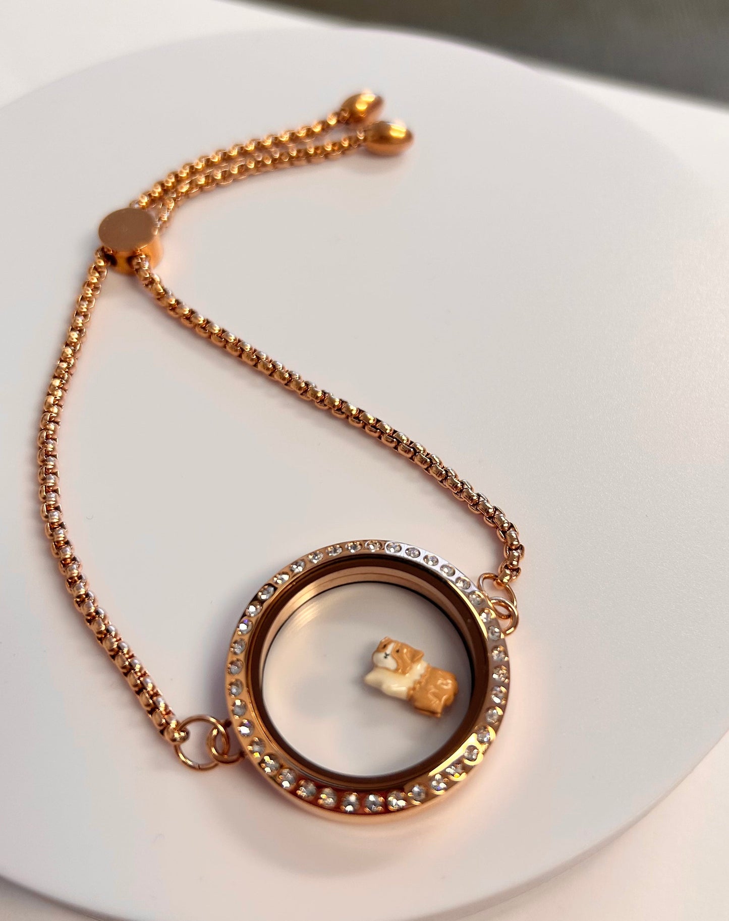 Memory Locket Slide Fastening Bracelet - Rose Gold Crystal Large