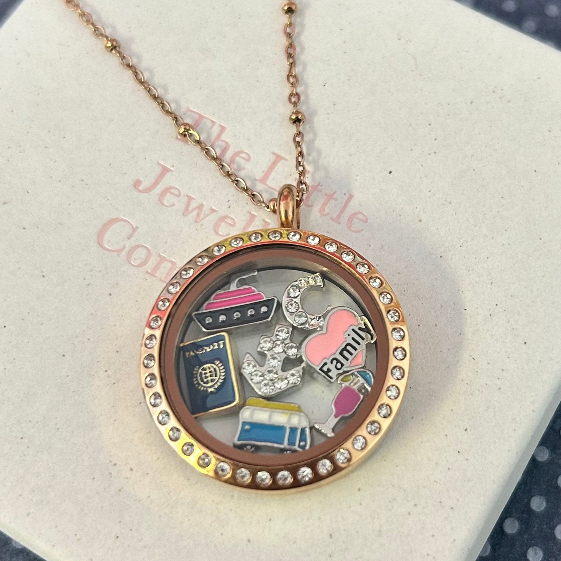 Memory Locket Rose Gold Crystal - Large - The Little Jewellery Company