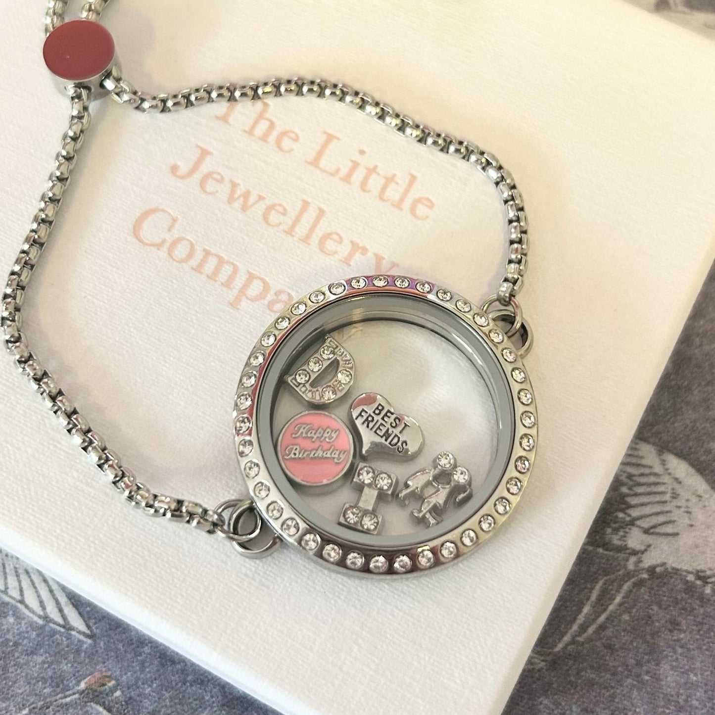 Memory Locket Slide Fastening Bracelet Crystal - Silver Large - The Little Jewellery Company