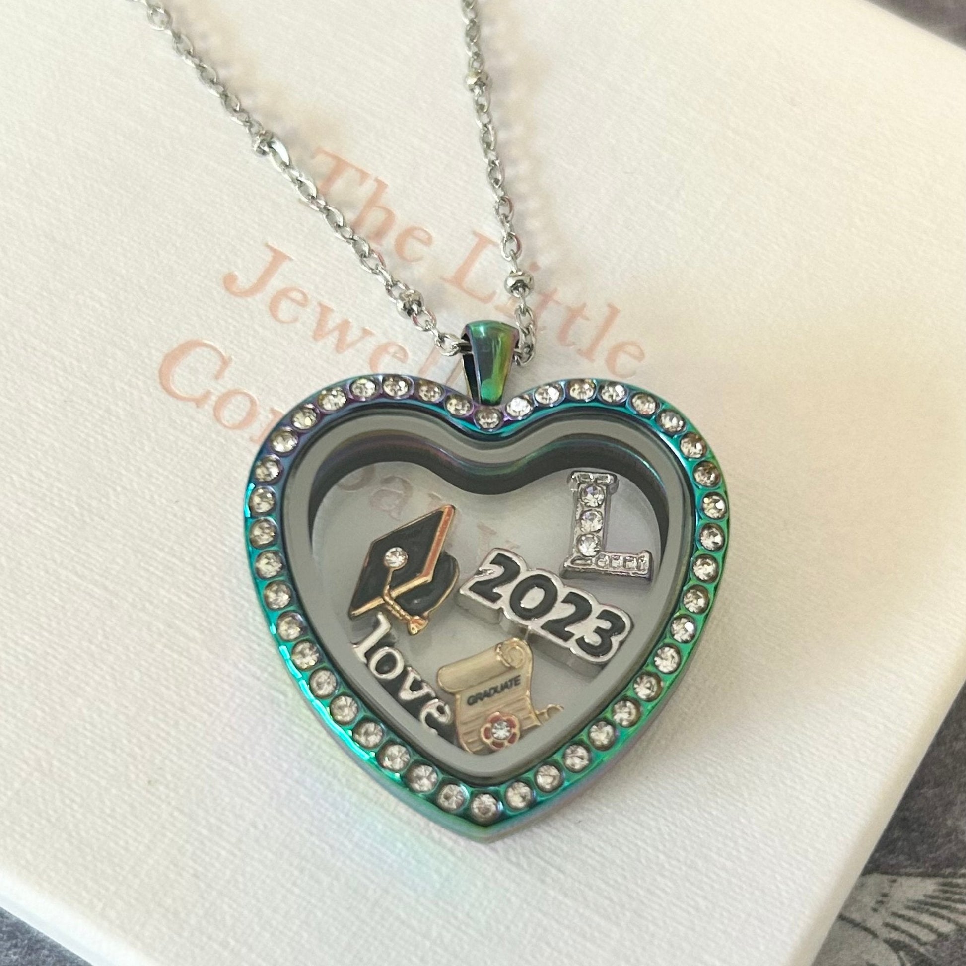 Memory Locket Rainbow Crystal Heart - The Little Jewellery Company