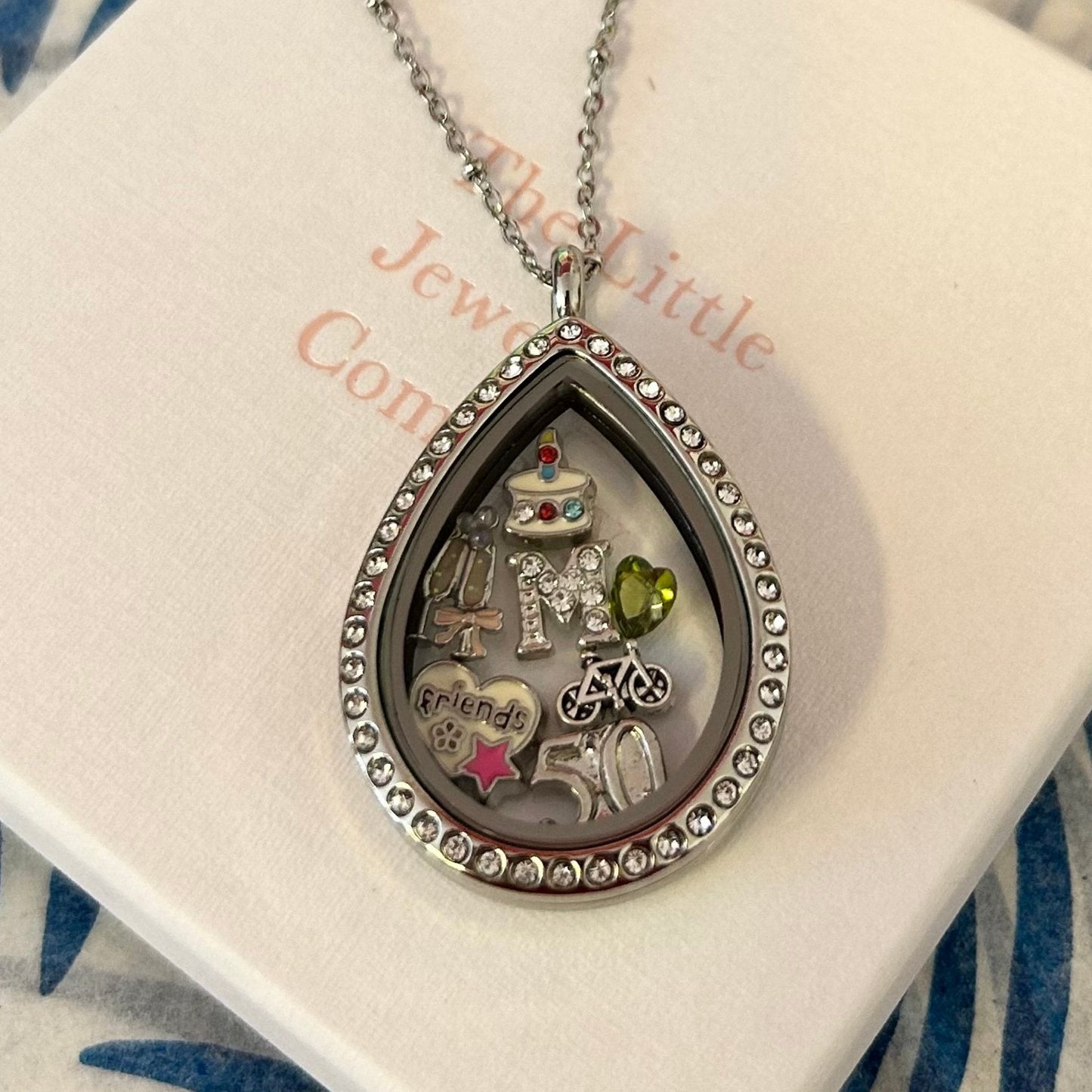 Memory Locket Silver Crystal Teardrop - The Little Jewellery Company