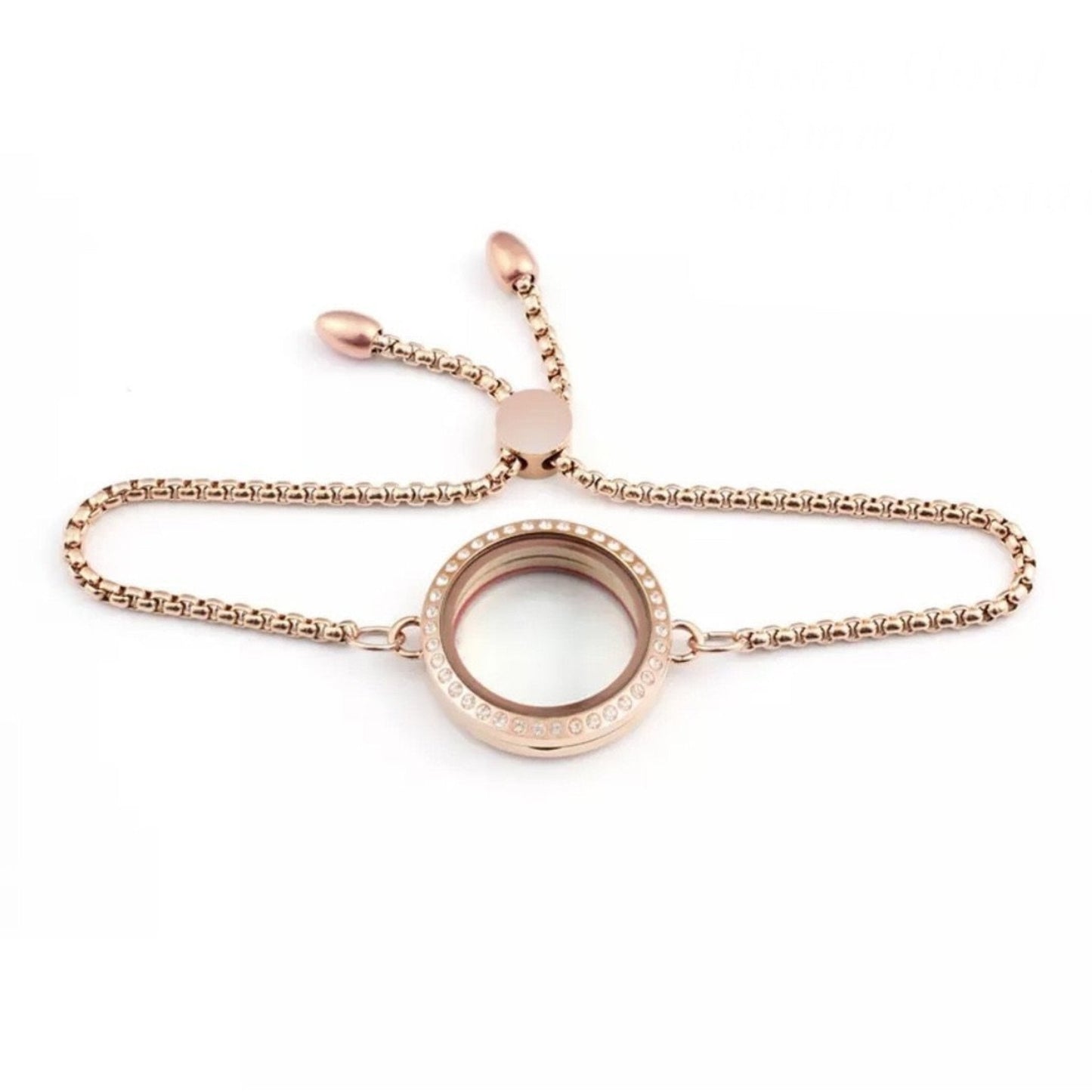 Memory Locket Slide Fastening Bracelet Rose Gold Crystal Medium