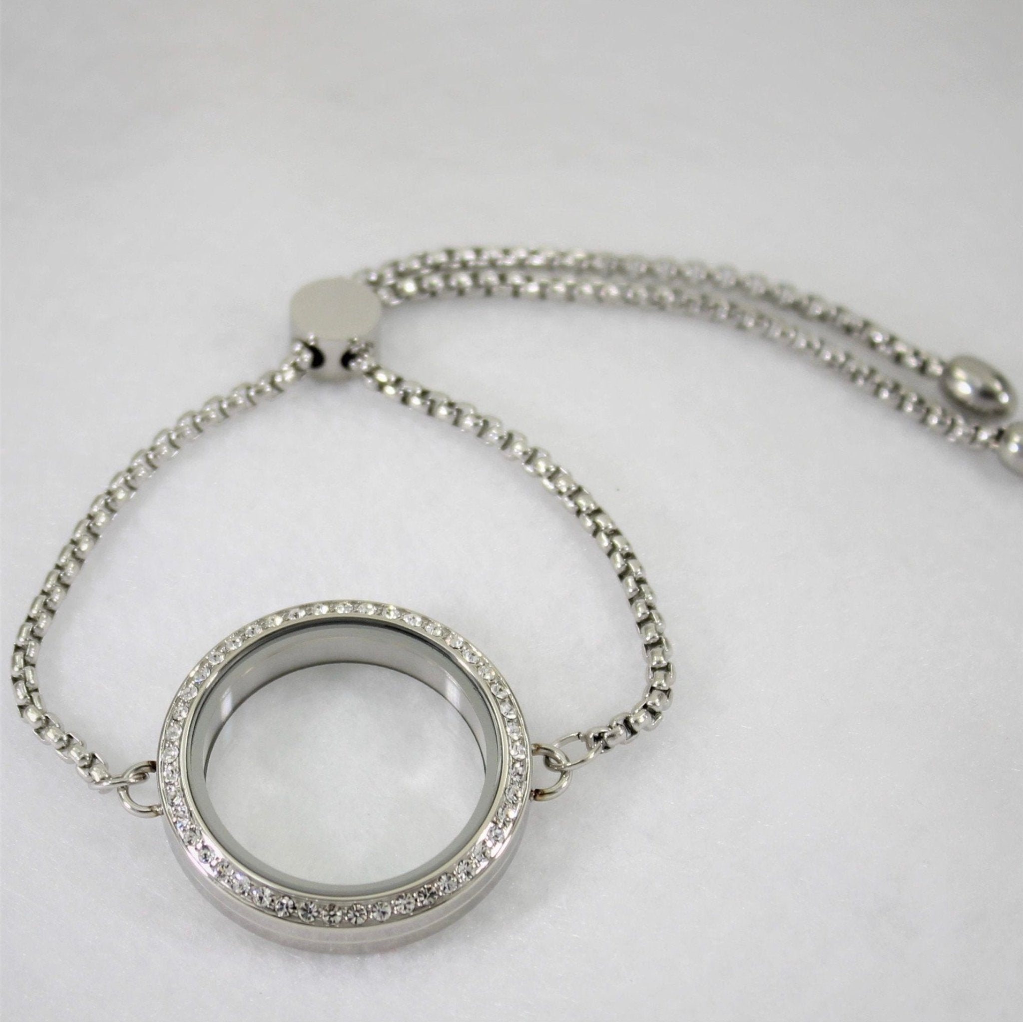 Memory Locket Slide Fastening Bracelet - Silver Crystal Large – Charm ...